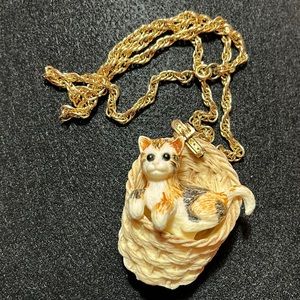 Vintage Luc Razza Cat in Basket Necklace